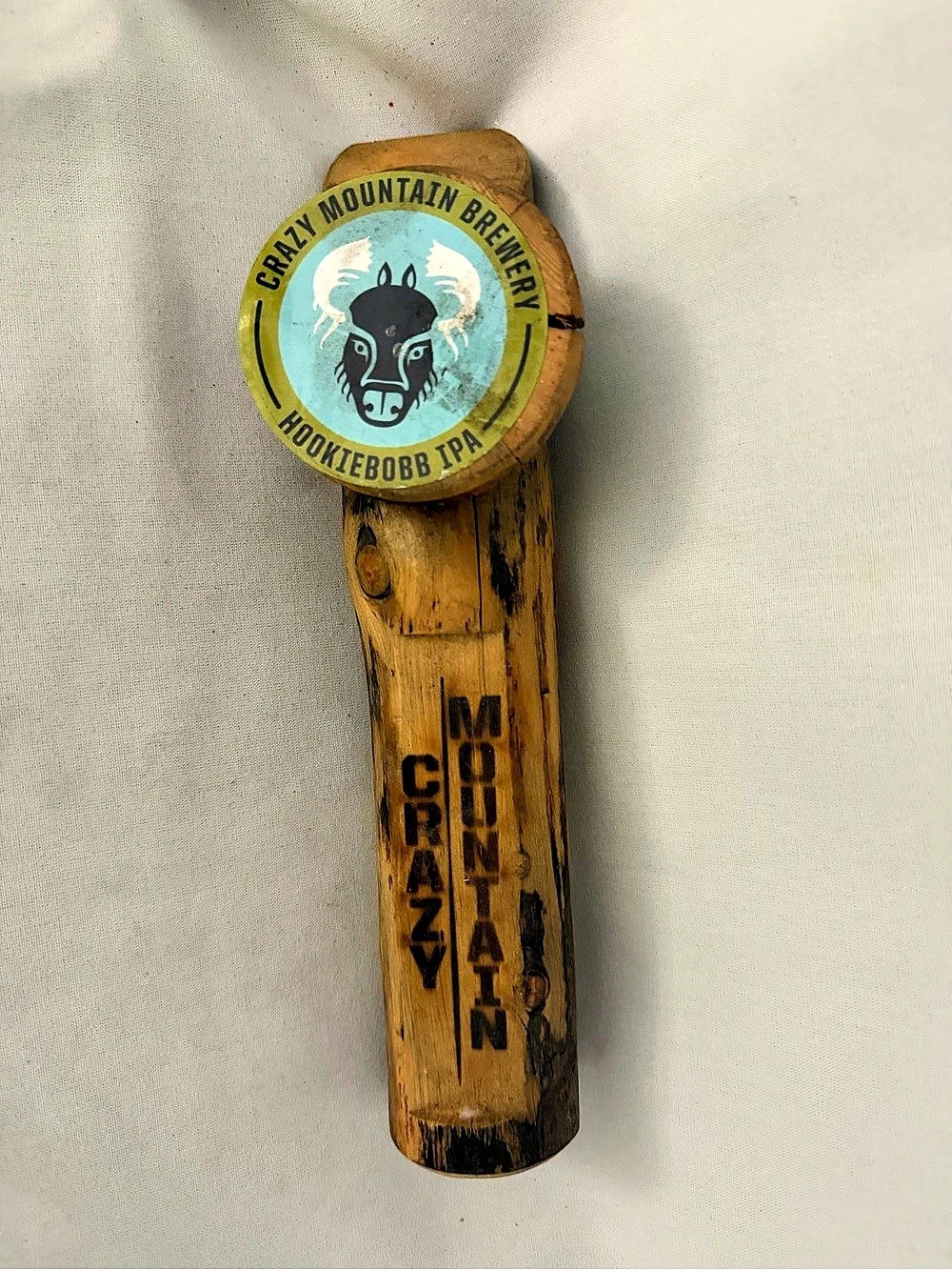 Crazy Mountain Brewery Hookiebobb IPA Wood Beer Tap Handle